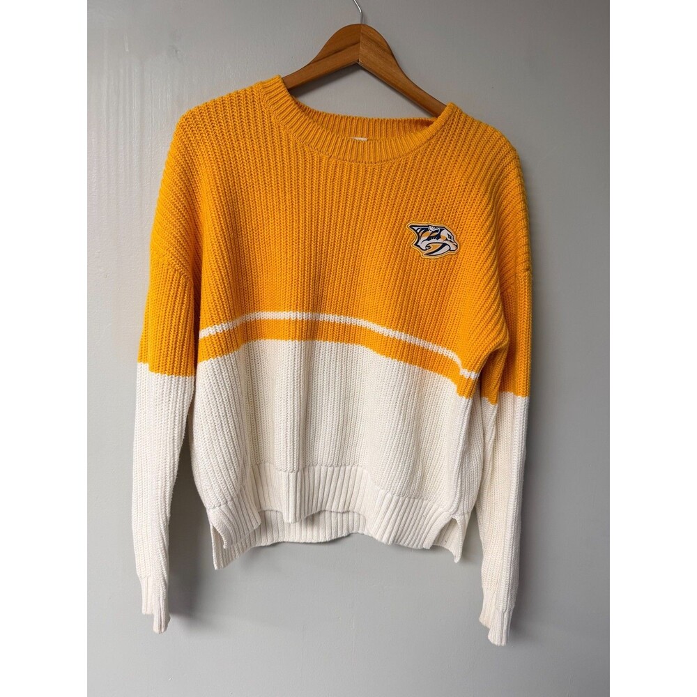 Nashville Predators Women’s Chunky Knit Sweater Yellow White Size Large
